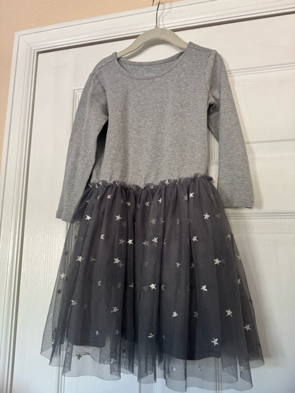 Primary Gray Long-Sleeve Tulle Star Dress